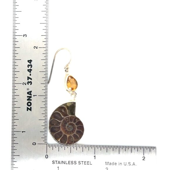 925 Silver Coiled Shell Citrine Dangle Earrings - Picture 5 of 6